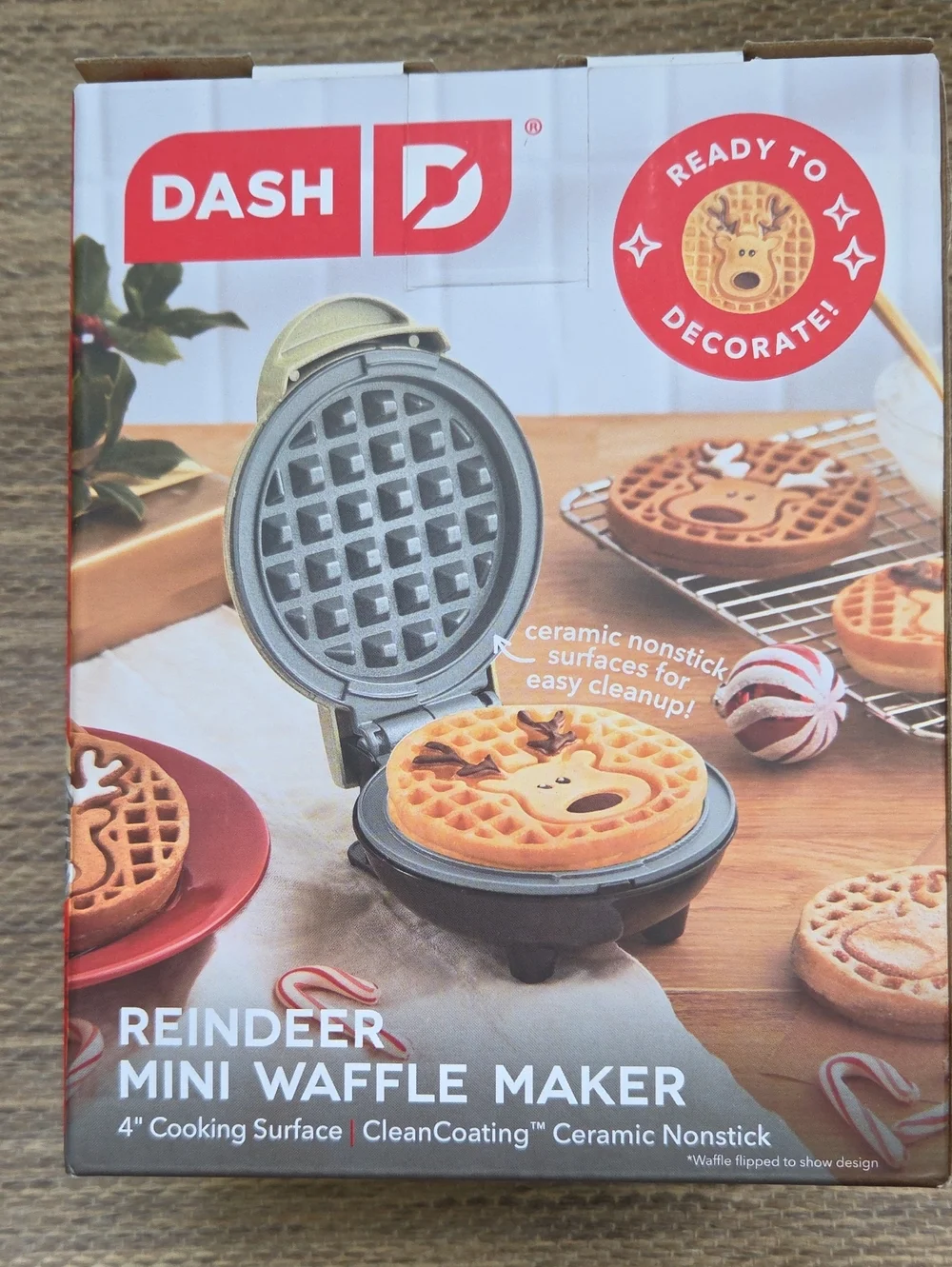 Dash Reindeer Mini Waffle Maker New